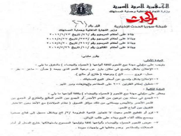 القانون الناظم لعمل محلات بيع اللحوم الحمراء والبيضاء