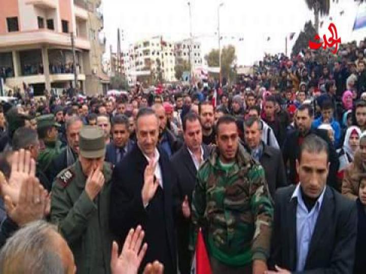 احتفال جماهيري واسع في مدينة الكسوة احتفالا بعودتها مع القرى المجاورة لها لحضن الوطن 