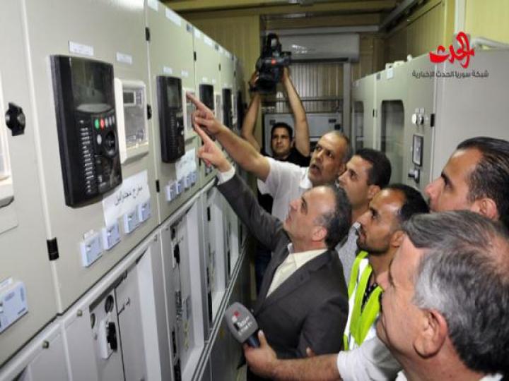 المهندس خميس يدشين محطة تحويل كهرباء مزة 86 النقالة بدمشق