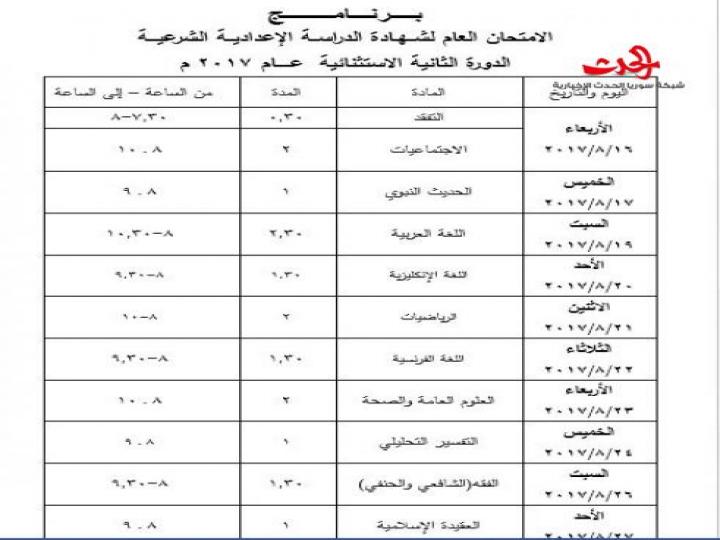 سورية الحدث تنشر تعليمات وبرنامج الدورة الامتحانية الاستثنائية لطلاب شهادة التعليم الأساسي 