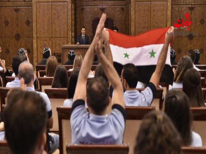 الرئيس الأسد خلال استقباله اليوم، المشاركين في &quot;اللقاء العام للشباب السرياني في سورية