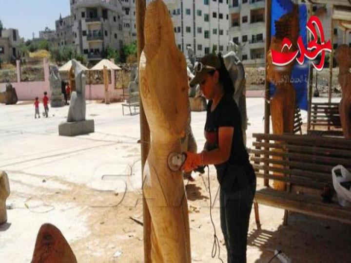 في السويداء :منحوتات متنوعة بملتقى النحت القطري على الخشب 