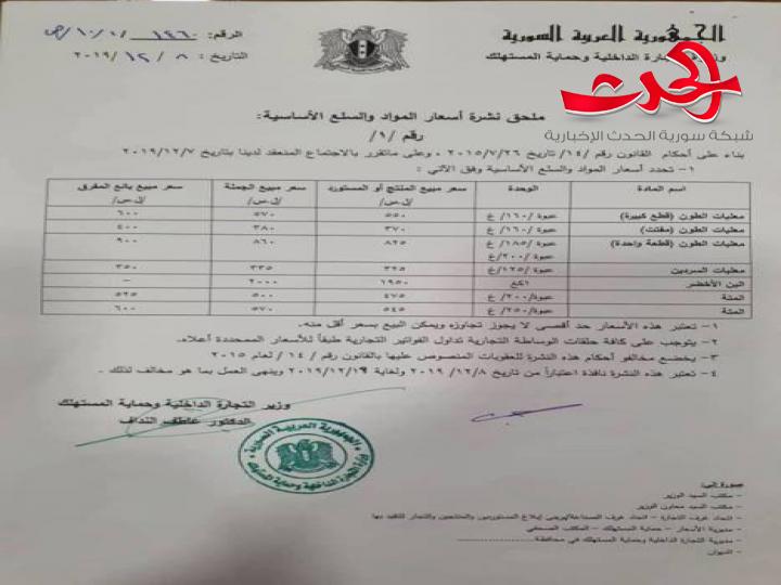 لائحة أسعار جديدة لعدد من السلع «المتة ومعلبات الطون والسردين»