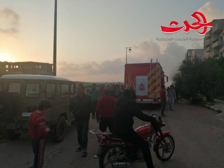 بالصور... فوج الاطفاء  يخمد حريق نشب في حي الضاحية بدرعا