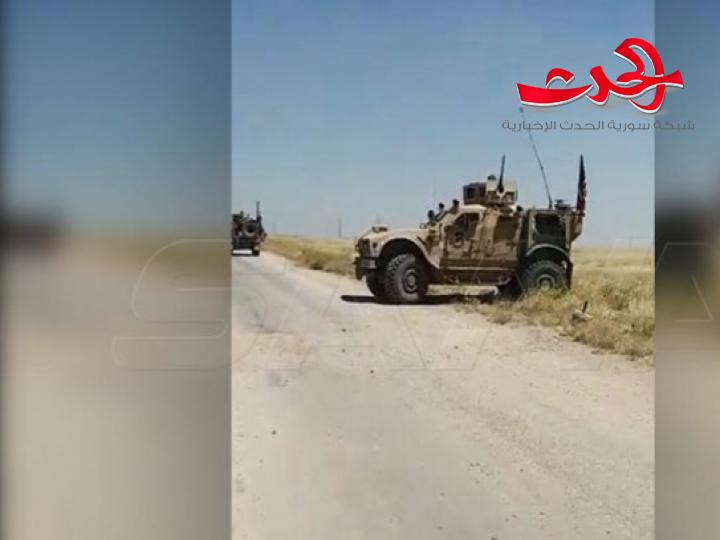 حاجز للجيش العربي السوري يعترض رتلا من الاحتلال الامريكي في الحسكة