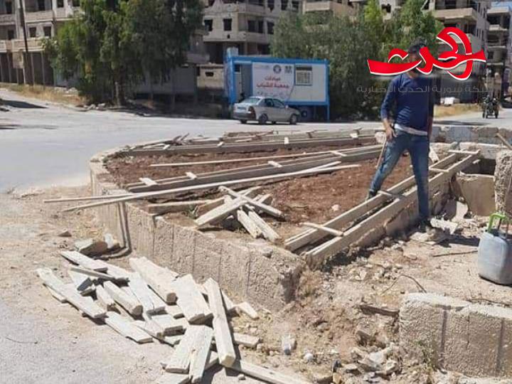 بلدية داريا تبدأ اعمال التأهيل لدوار الباسل