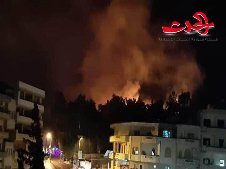 فندق مصياف لم يتضرر من الحريق.. الحريق بالاراضي الزراعية حوله