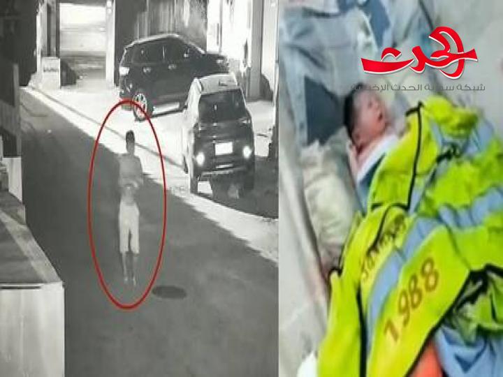 كاميرات تلتقط مقطعا مصورا لأب يلقي ابنته الرضيعة في سلة المهملات!