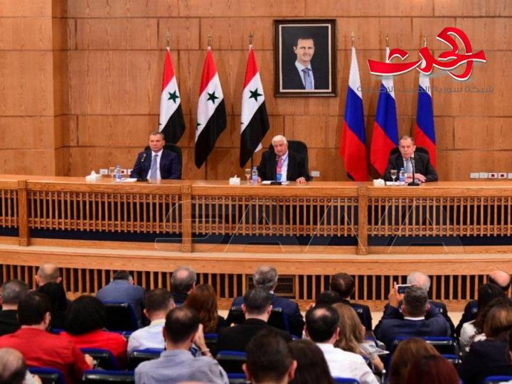 مؤتمر صحفي لوزيري الخارجية السوري وليد المعلم والروسي سيرغي لافروف من دمشق