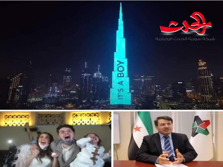 ابن الثورجي هشام مروة ينفق ١٠٠ الف دولار لإعلان جنس مولوده على برج خليفة