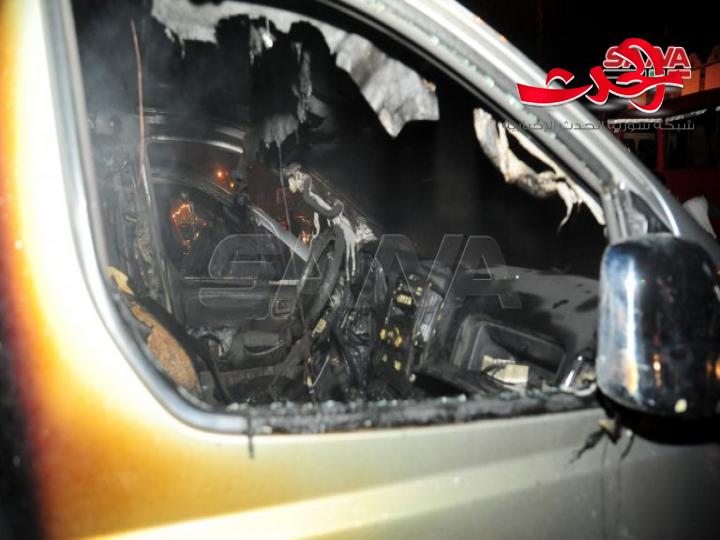 إخماد حريق نشب في ثلاثة (فانات) على أوتوستراد المزة بدمشق