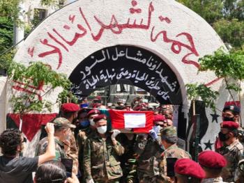 تشييع اللواء محمد طارق الخضراء من مشفى تشرين العسكري إلى مثواه الأخير في مقبرة الدحداح بدمشق