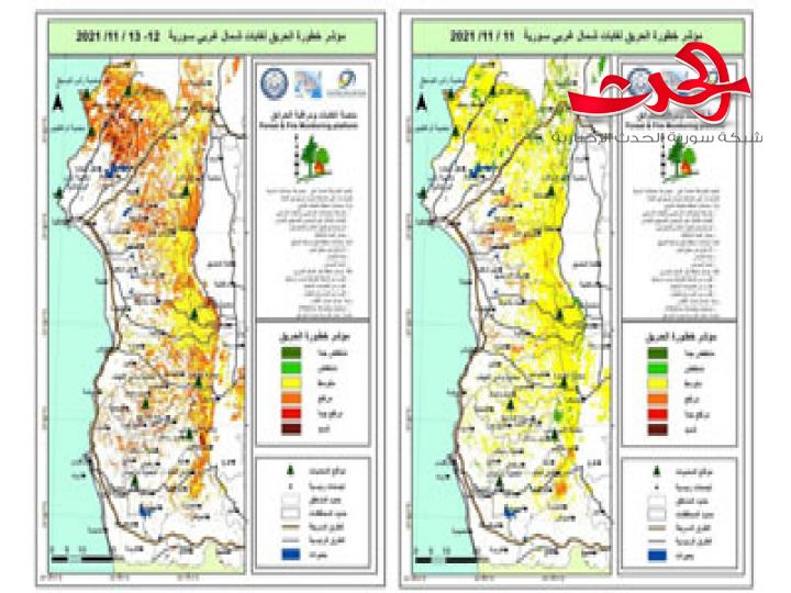 استمرار مؤشرات خطورة الحرائق لغابات شمال غرب سورية.
