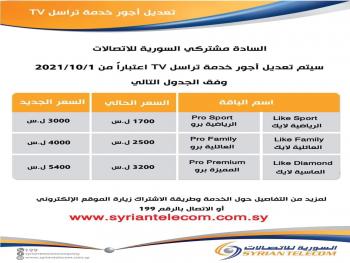السورية للاتصالات ترفع أجور خدمة الباقات 50% تقريباً