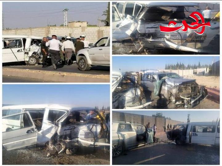 إصابة أحد عشر شخصاً أثر حادث سير بريف دمشق 