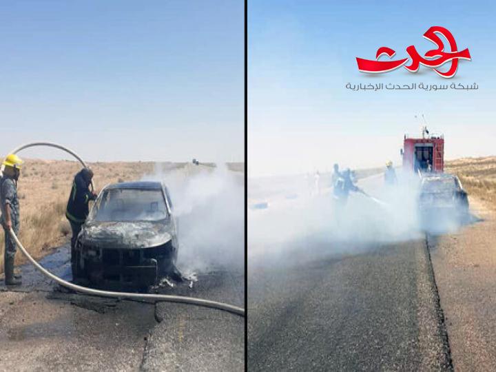 احتراق سيارة على طريق دير الزور- تدمر