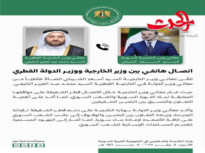 اتصال هاتفي بين وزير الخارجية ووزير الدولة القطري