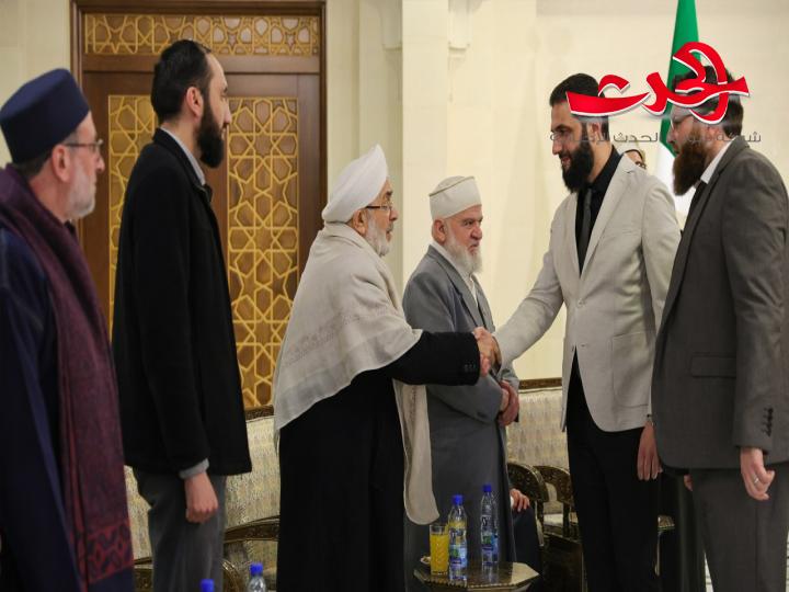 مباركة مشايخ وعلماء مدينة حلب للقائد أحمد الشرع بمناسبة انتصار الثورة السورية