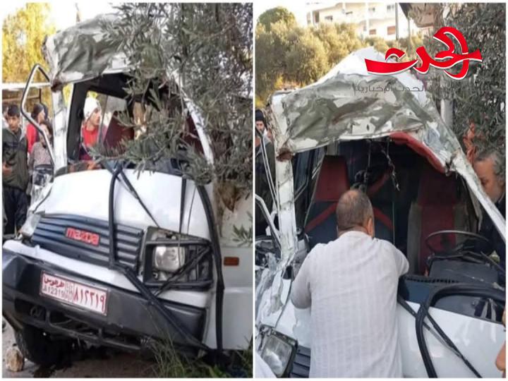 12 إصابة بحادث سير لباص مبيت مؤسسة مياه طرطوس