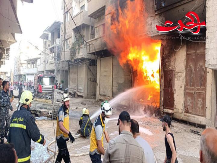  حريق في سيارة ومستودع للمحروقات بمدينة عربين