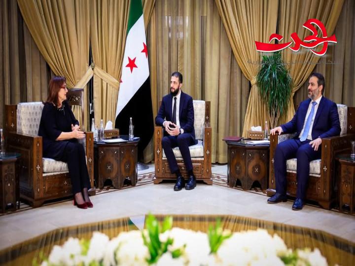 الرئيس الشرع والوزير الشيباني يلتقيان المفوضة الأوروبية دوبرافكا شويسا