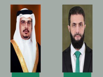 الرئيس الشرع يتلقى برقية تهنئة من ولي عهد البحرين بمناسبة عيد الفطر المبارك